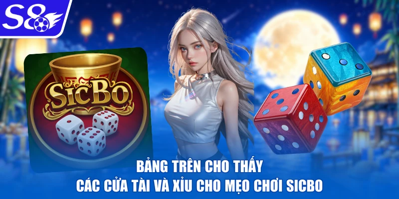 Bảng trên cho thấy các cửa Tài và Xỉu cho mẹo chơi Sicbo